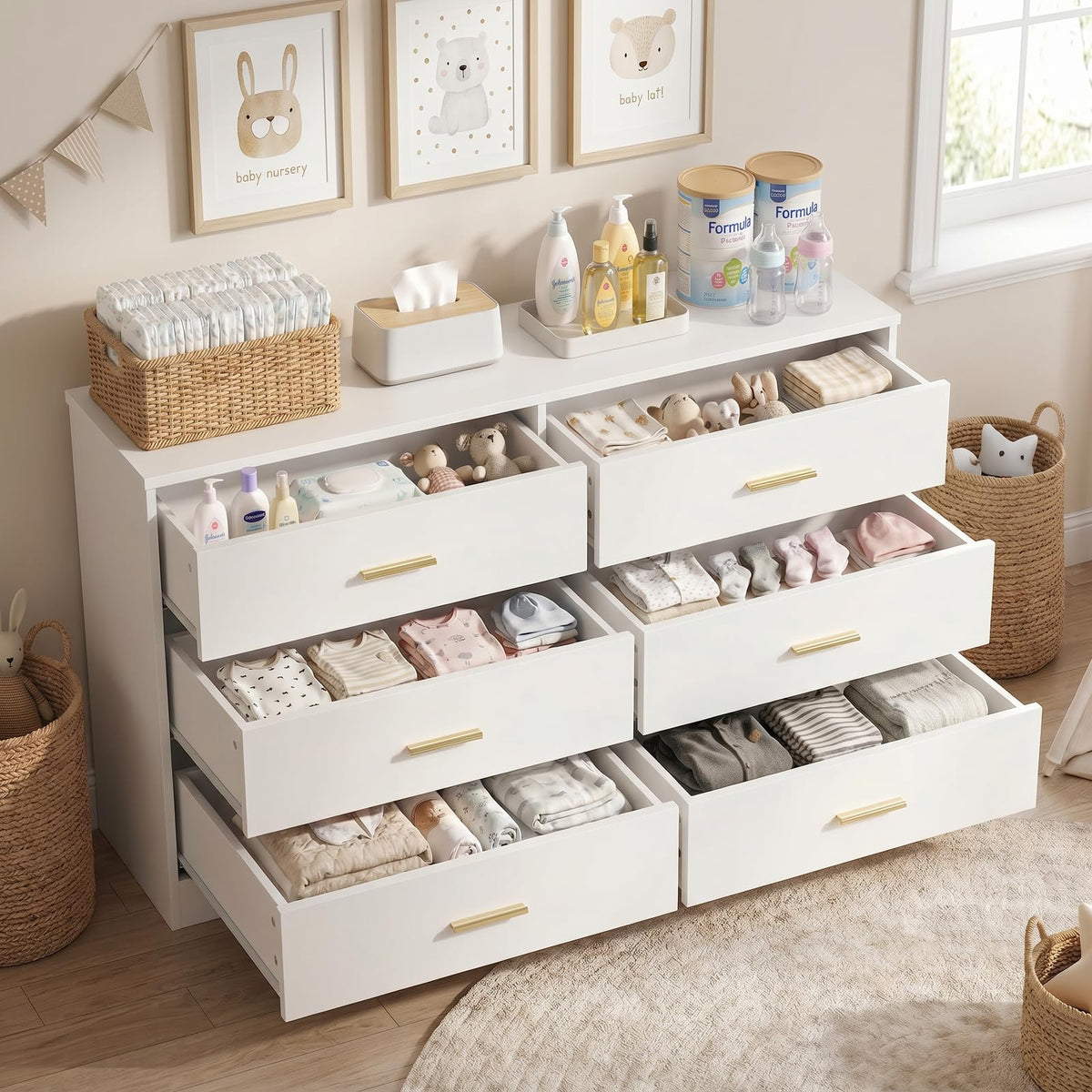White 6 Drawer Dresser D3670