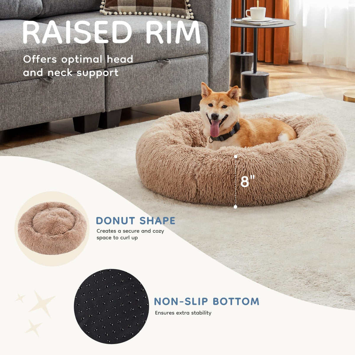 30.7 Inch Fluffy Faux Fur Plush Dog Bed M912