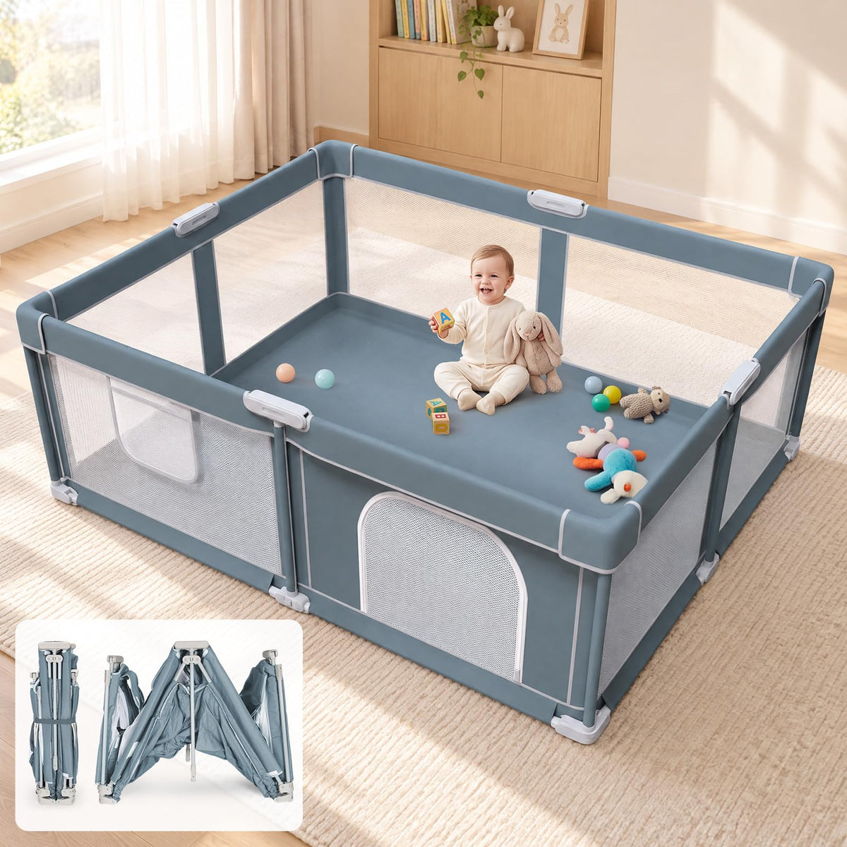 Foldable Baby Playpen 71x59 Inch R472527