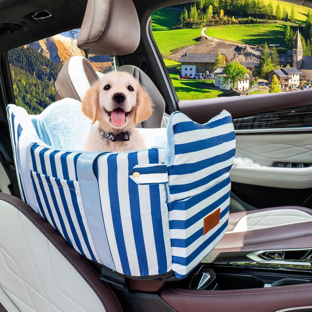 Dog Car Seat for Small Dogs to 15lbs Blue White Stripes V6122