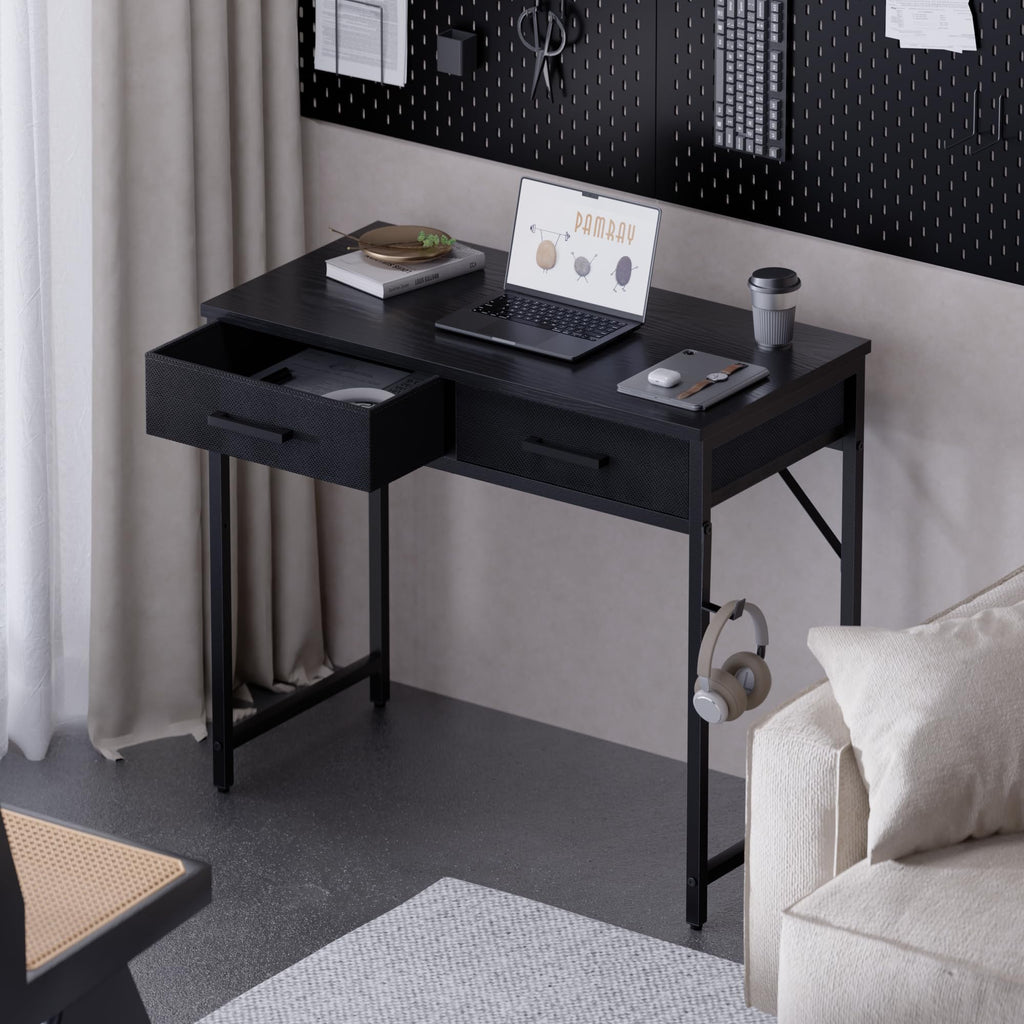 32 Inch Small Computer Desk with 2 Drawers Black Q481
