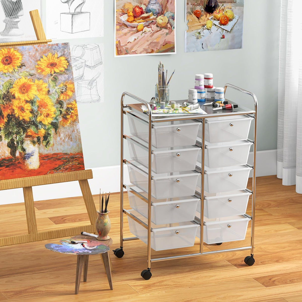 10 Drawer Rolling Storage Cart with Metal Frame L360310