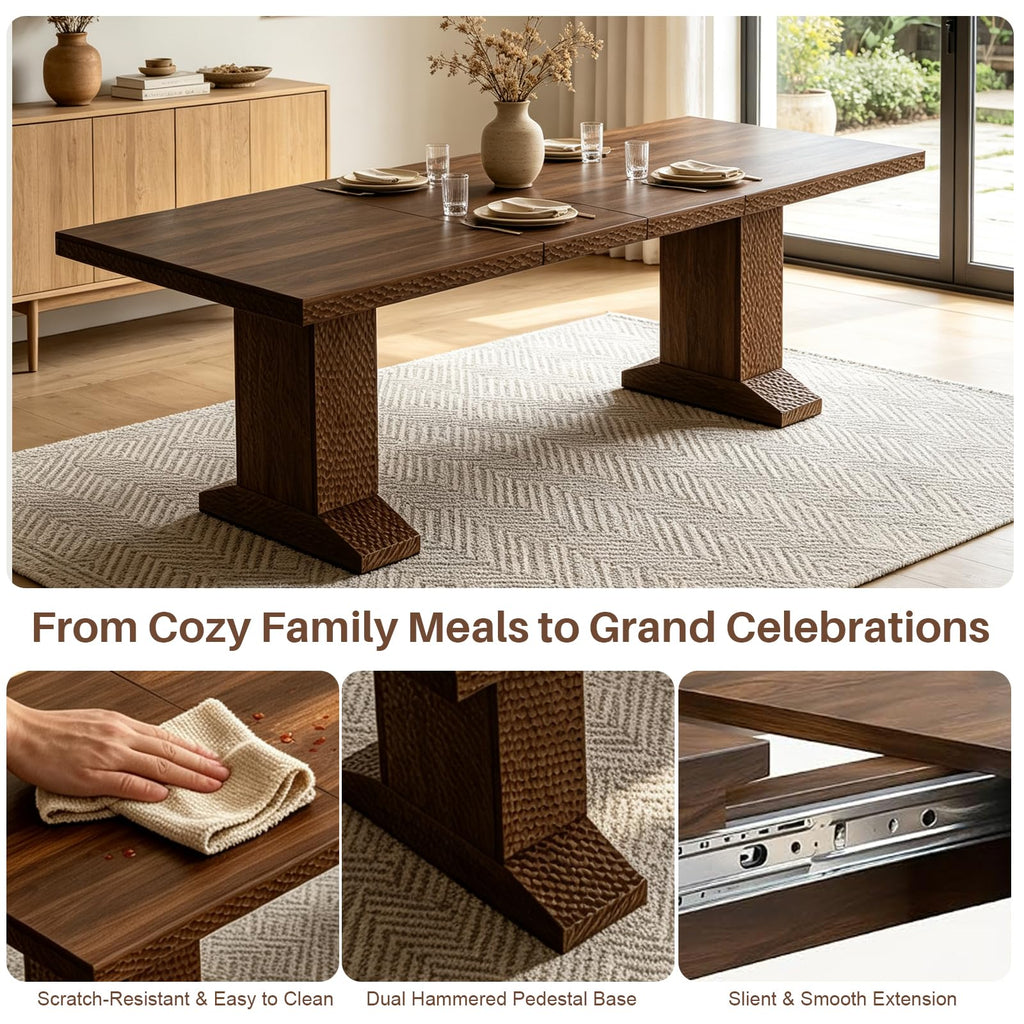 63-94.5 Inch Extendable Dining Table Set with 8 Brown Chairs X29236