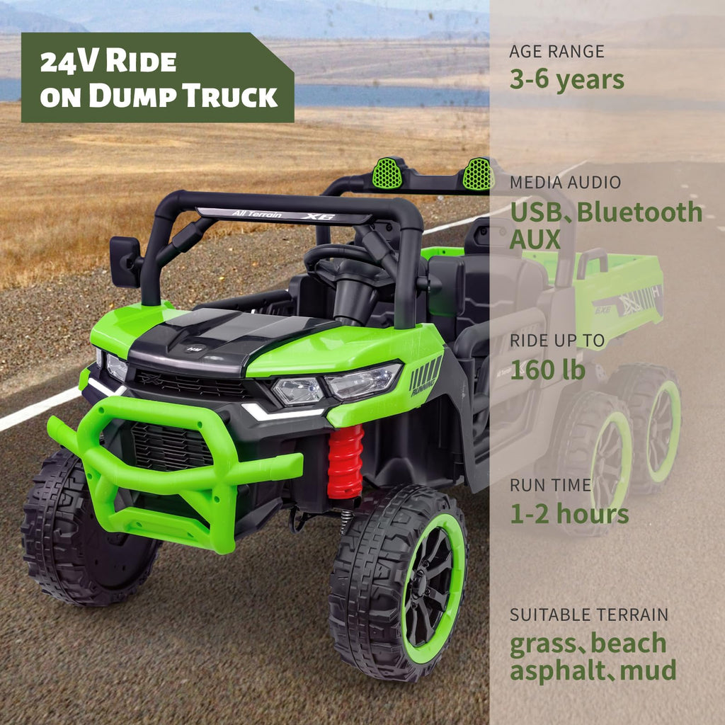 24V 2 Seater 6x6 Electric Ride On Dump Truck with Remote Control, Green U568613