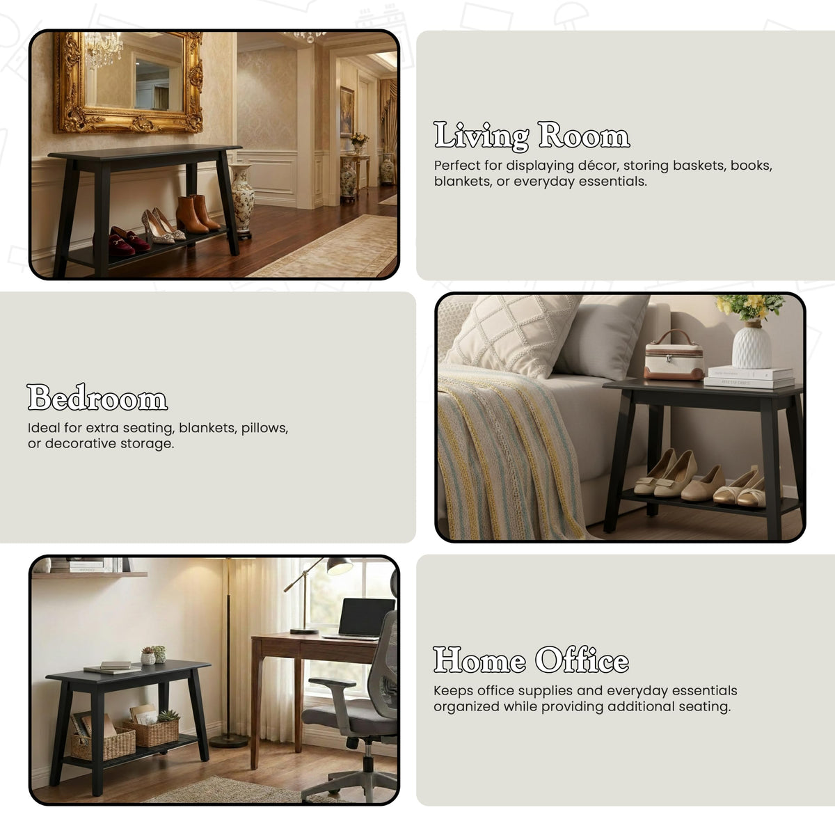 Black Wood Shoe Bench with Storage Shelf L214639