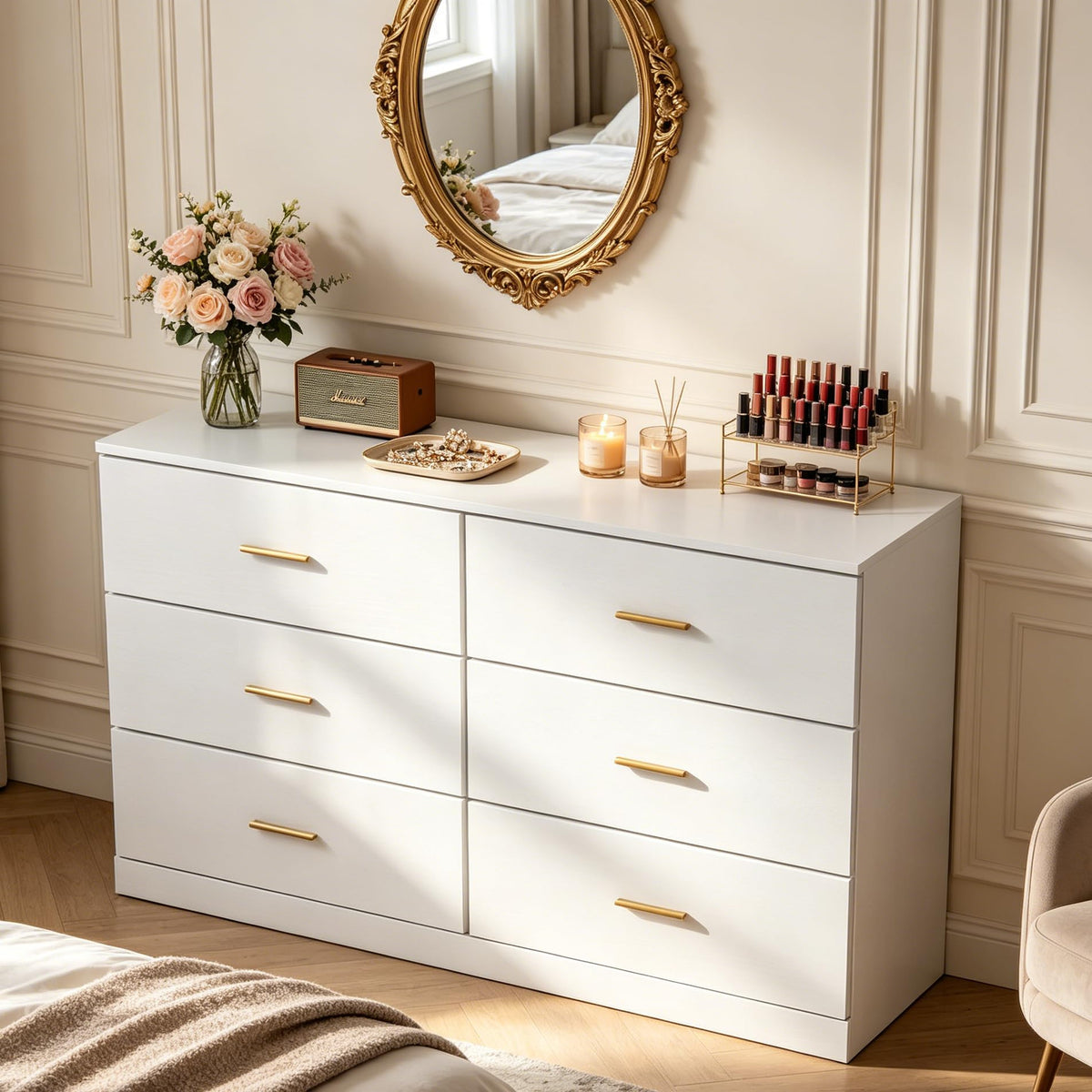 White 6 Drawer Dresser D3670