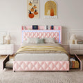 Pink Upholstered Full Size Bed Frame with Storage Headboard and 2 Drawers L521364
