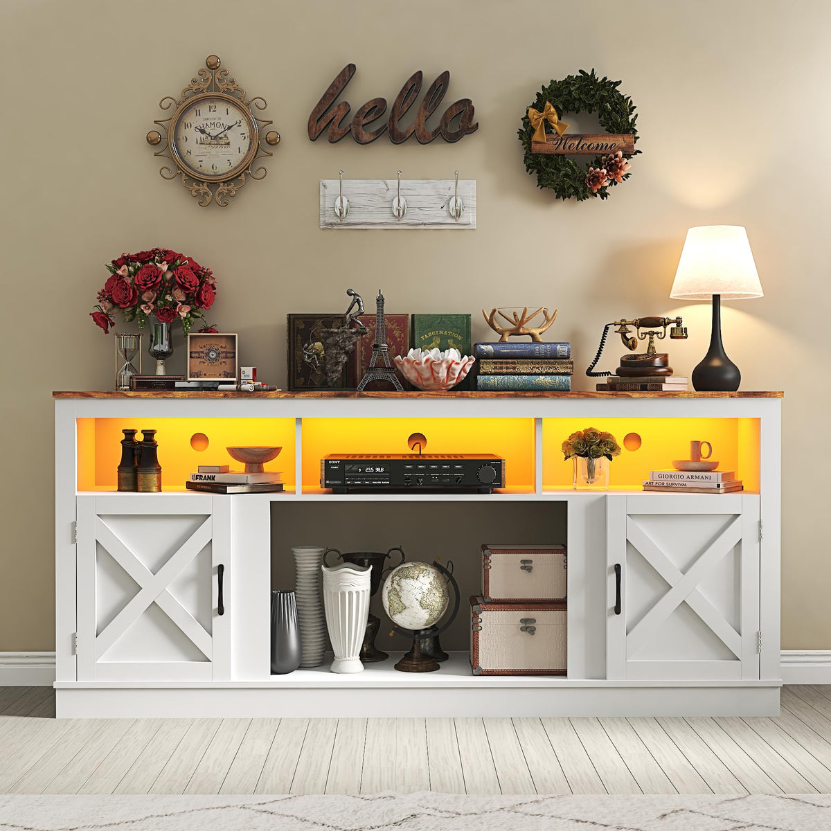 Farmhouse TV Stand for 70/75/80 Inch TV, White N118120