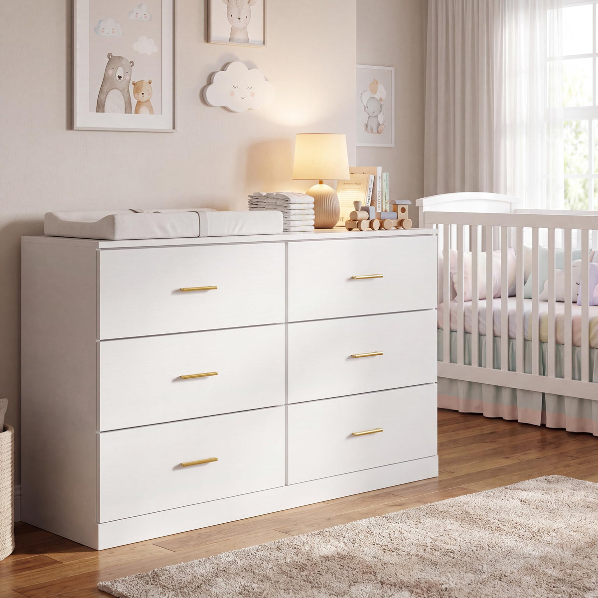 White 6 Drawer Dresser D3670