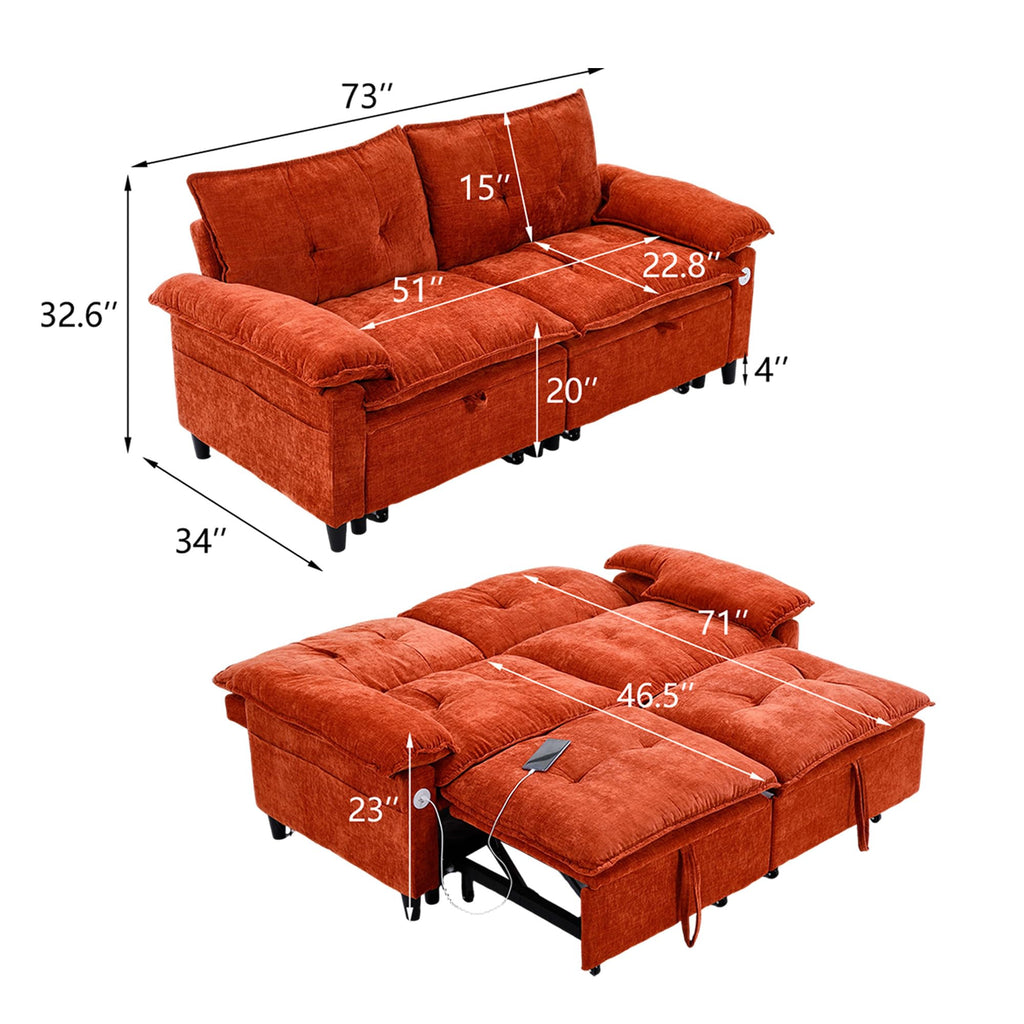 Orange Velvet Sleeper Sofa N468
