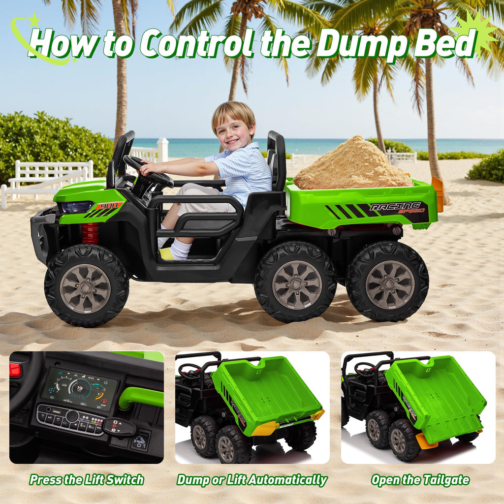 24V 2 Seater 4WD 6-Wheels Battery Powered Ride On Dump Truck K761