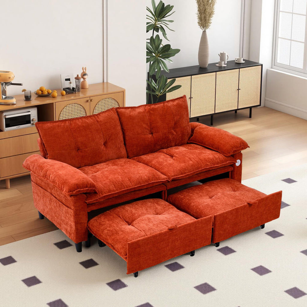 Orange Velvet Sleeper Sofa N468
