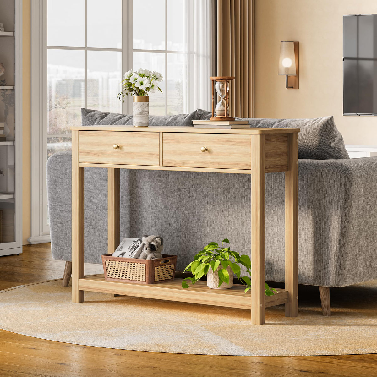 2 Drawer Oak Console Table J5074