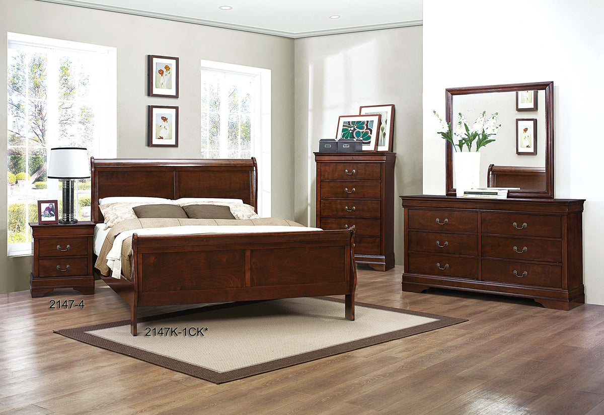 Cal King Cherry Sleigh Panel Bed F5968