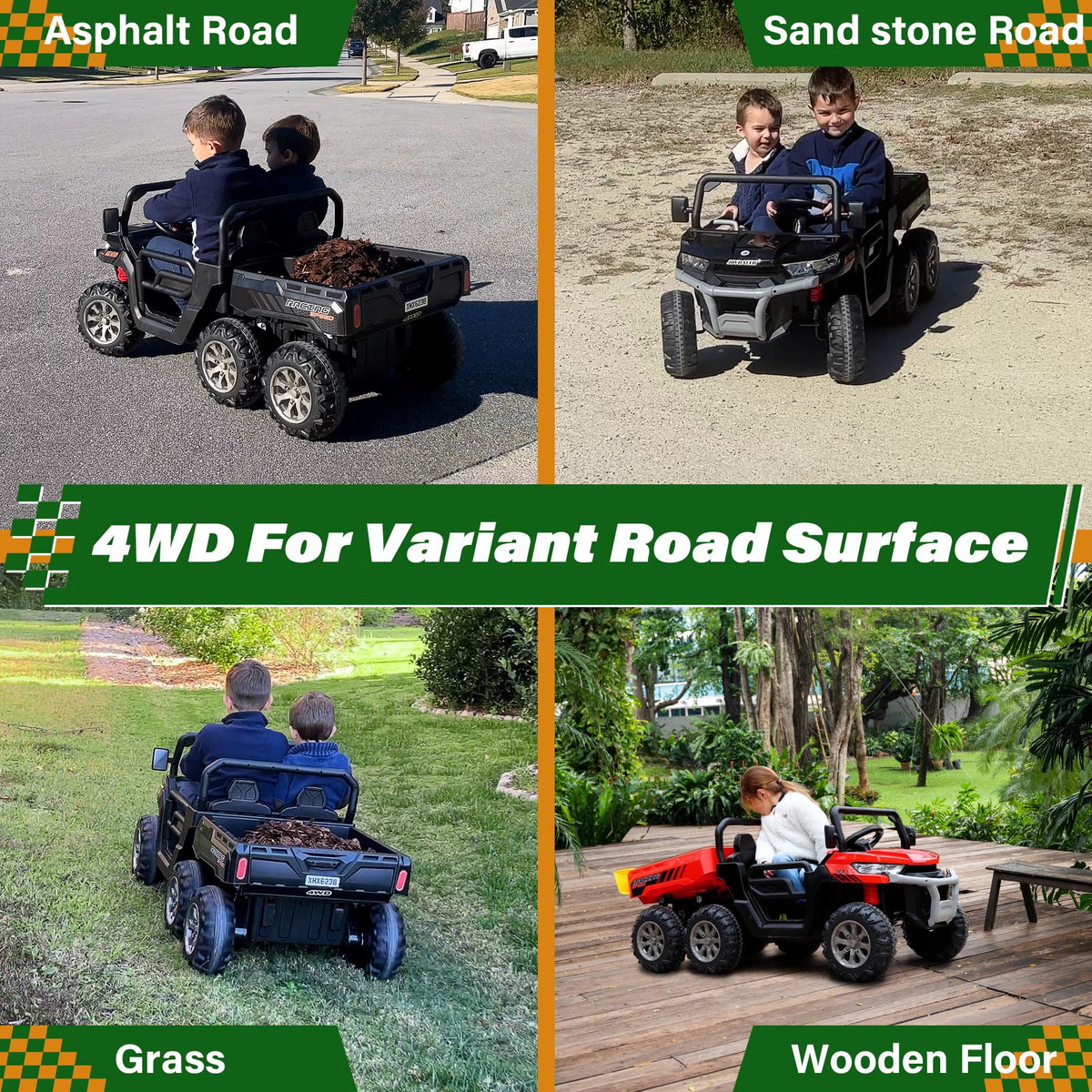 24V 2 Seater 4WD 6-Wheels Battery Powered Ride On Dump Truck K761