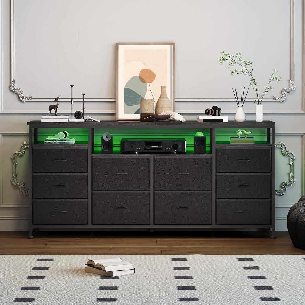 Black Fabric 10 Drawer Dresser I82434