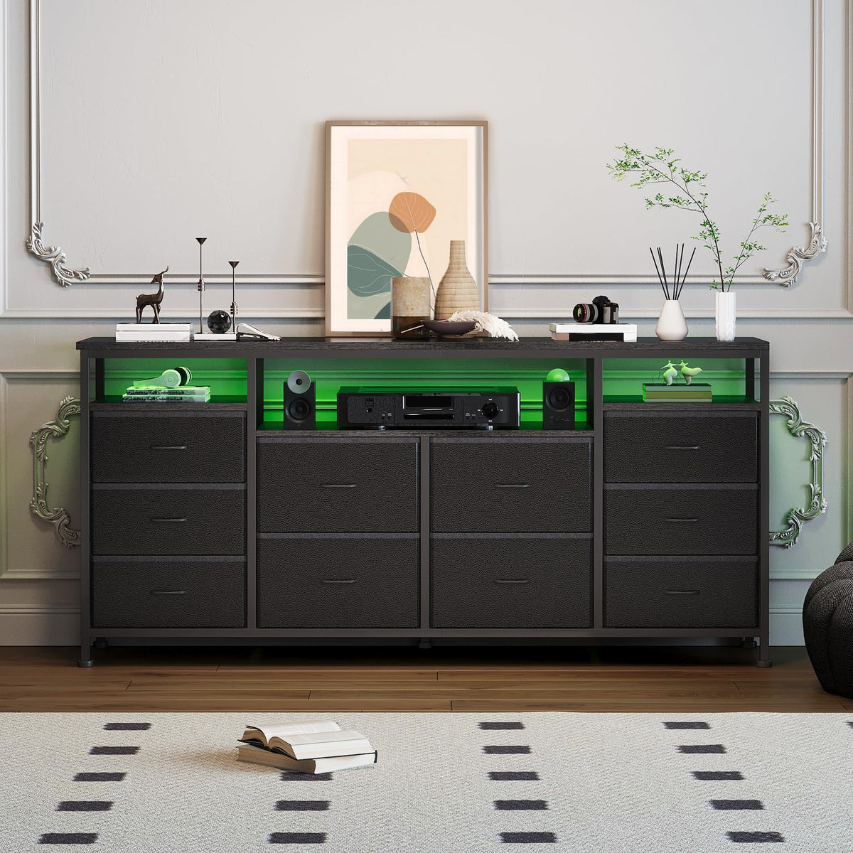 Black Fabric 10 Drawer Dresser I82434