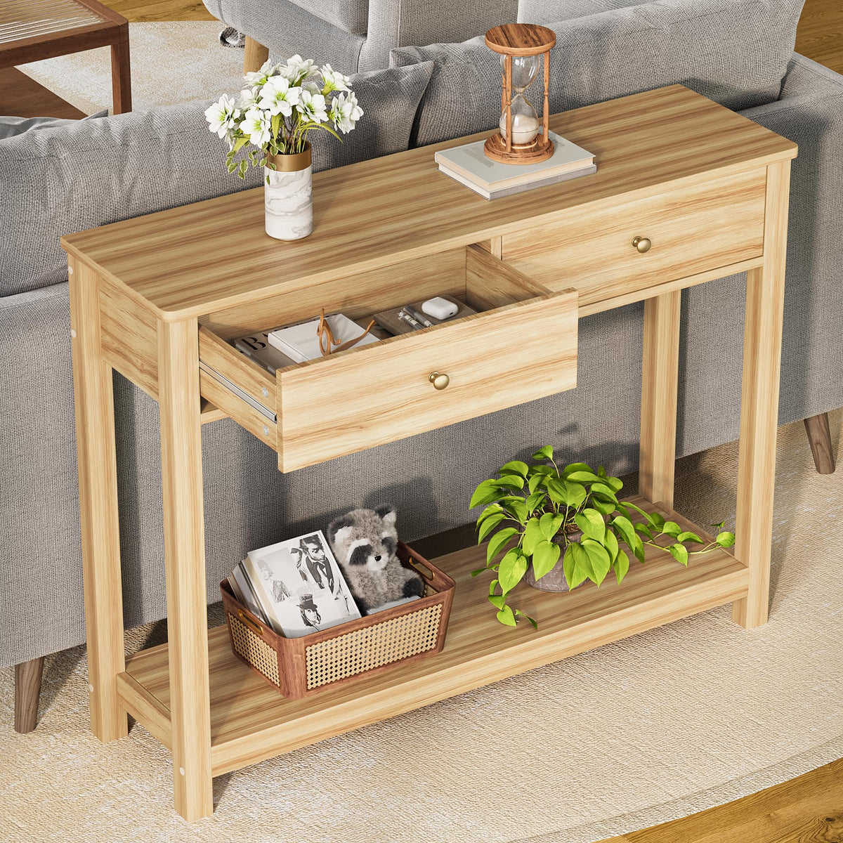 2 Drawer Oak Console Table J5074