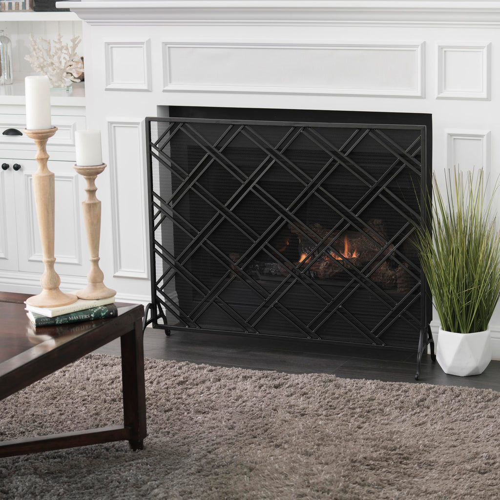 Black Wrought Iron Fireplace Screen J316391