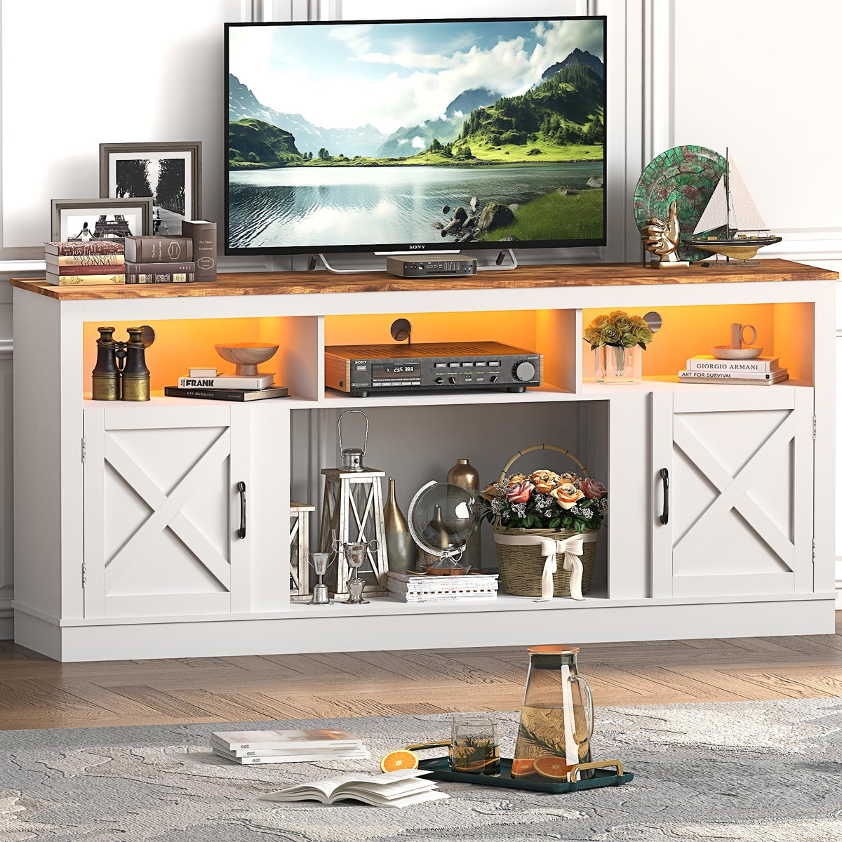 Farmhouse TV Stand for 70/75/80 Inch TV, White N118120