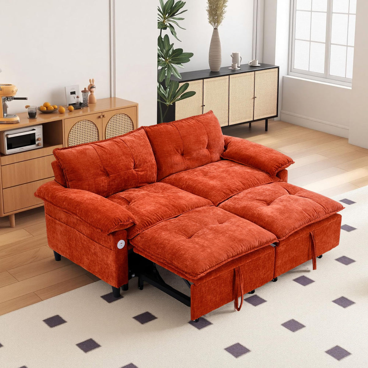 Orange Velvet Sleeper Sofa N468