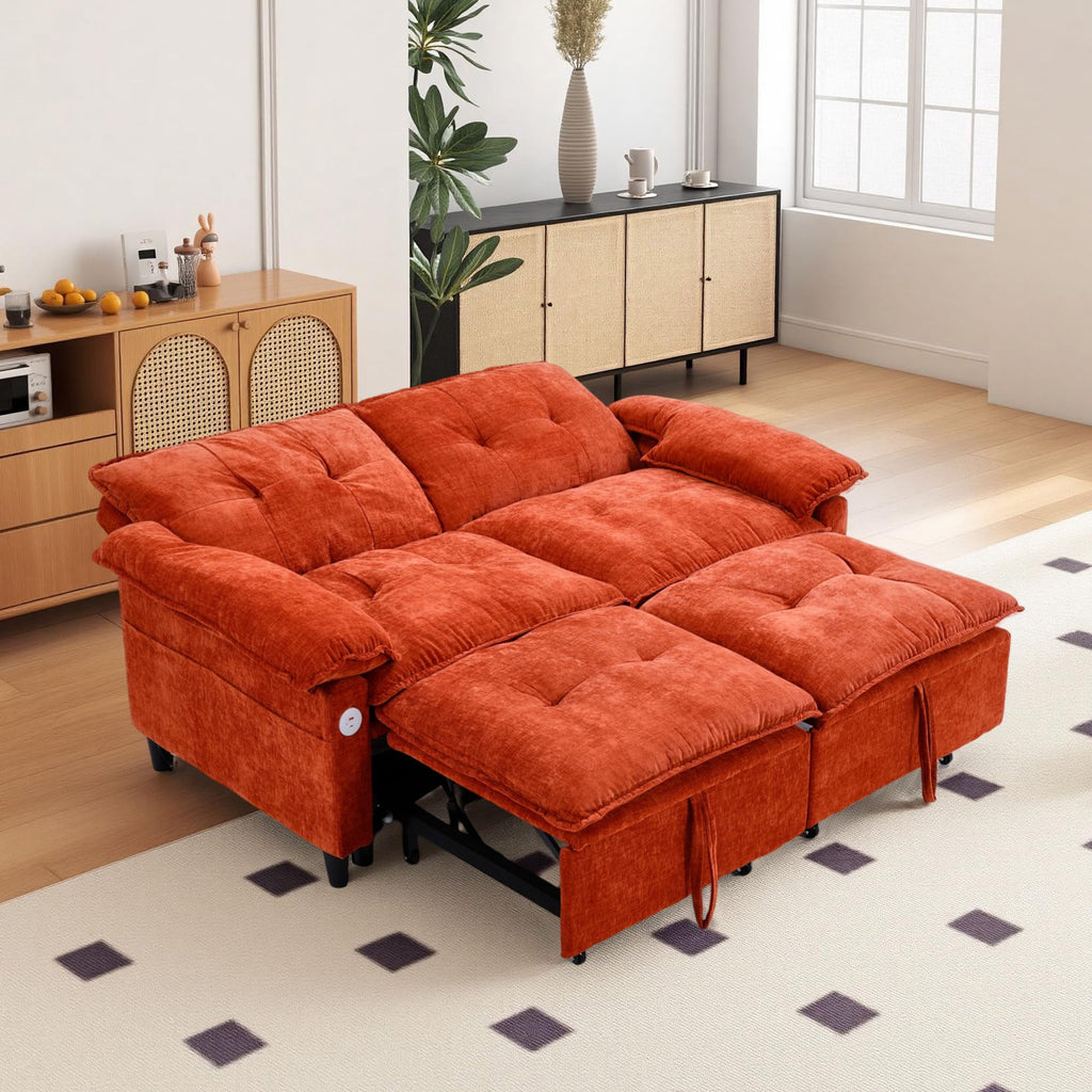 Orange Velvet Sleeper Sofa N468
