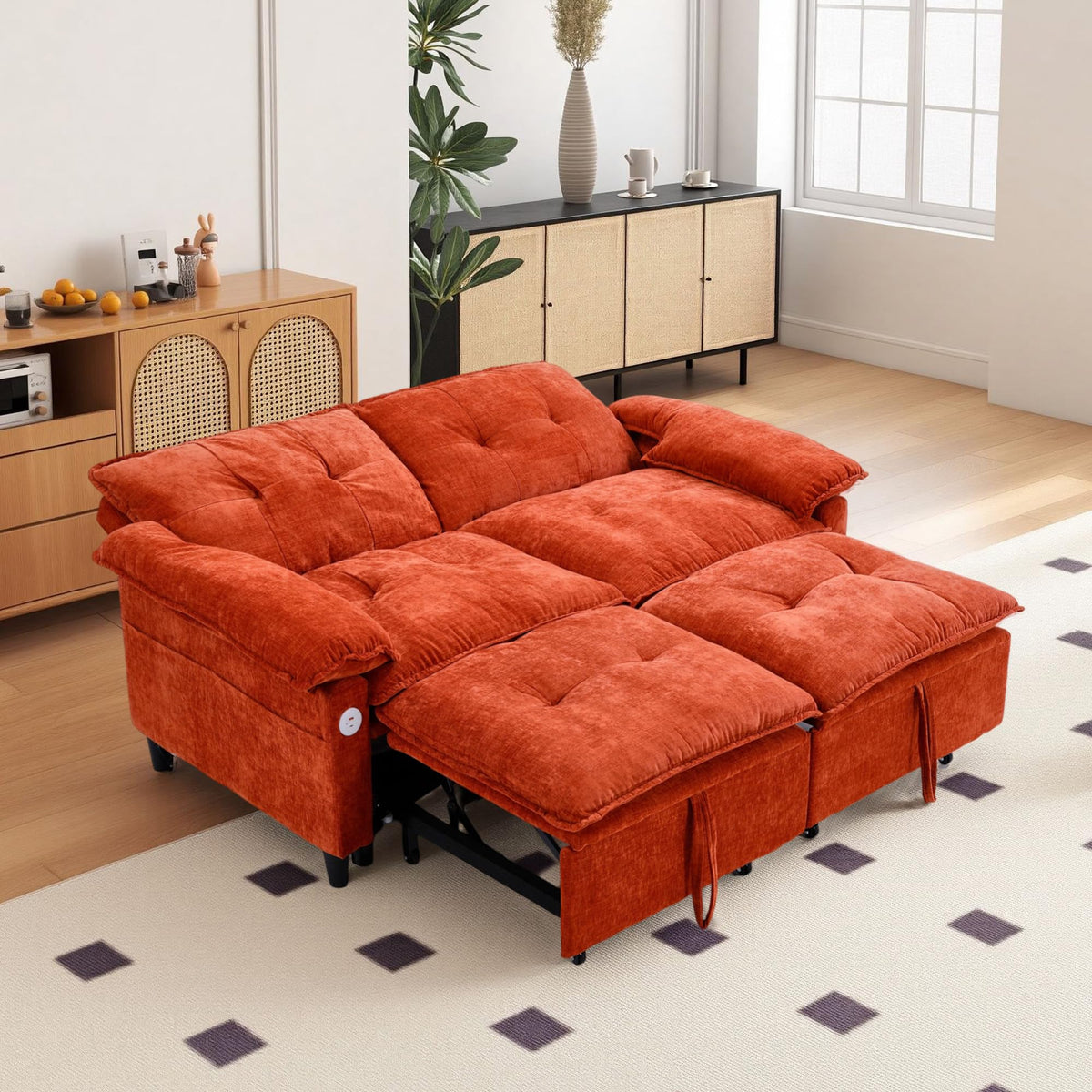 Orange Velvet Sleeper Sofa N468