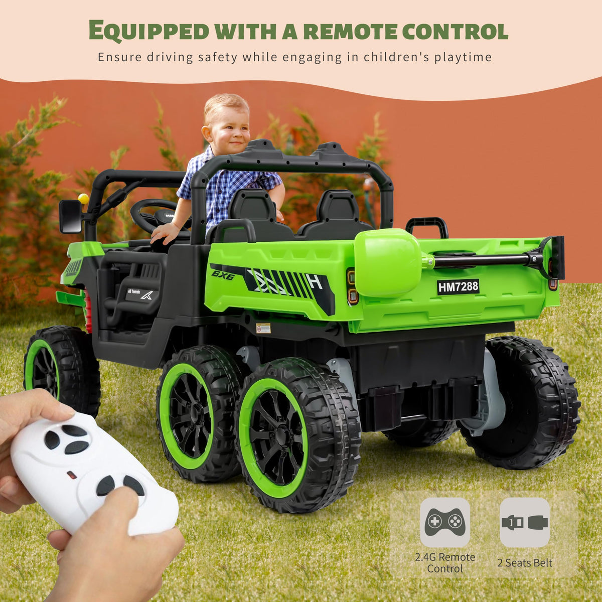 24V 2 Seater 6x6 Electric Ride On Dump Truck with Remote Control, Green U568613