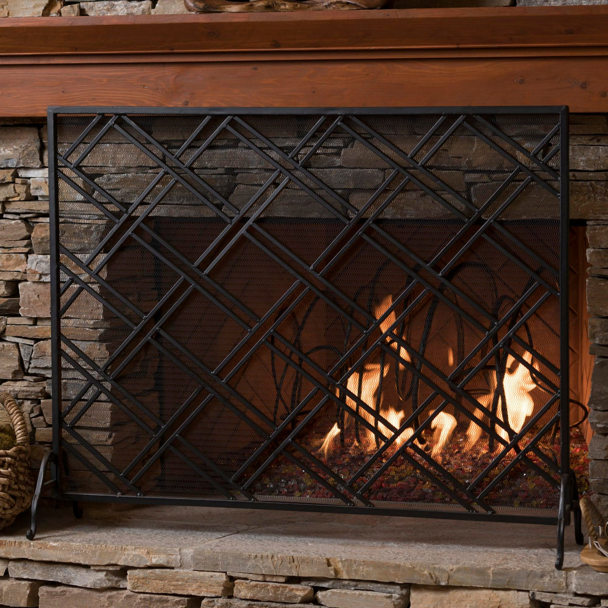 Black Wrought Iron Fireplace Screen J316391