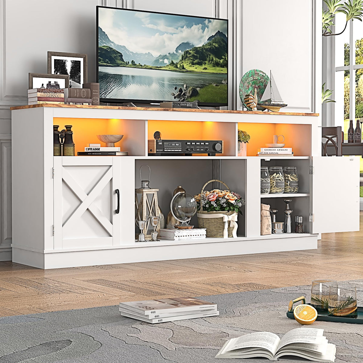 Farmhouse TV Stand for 70/75/80 Inch TV, White N118120