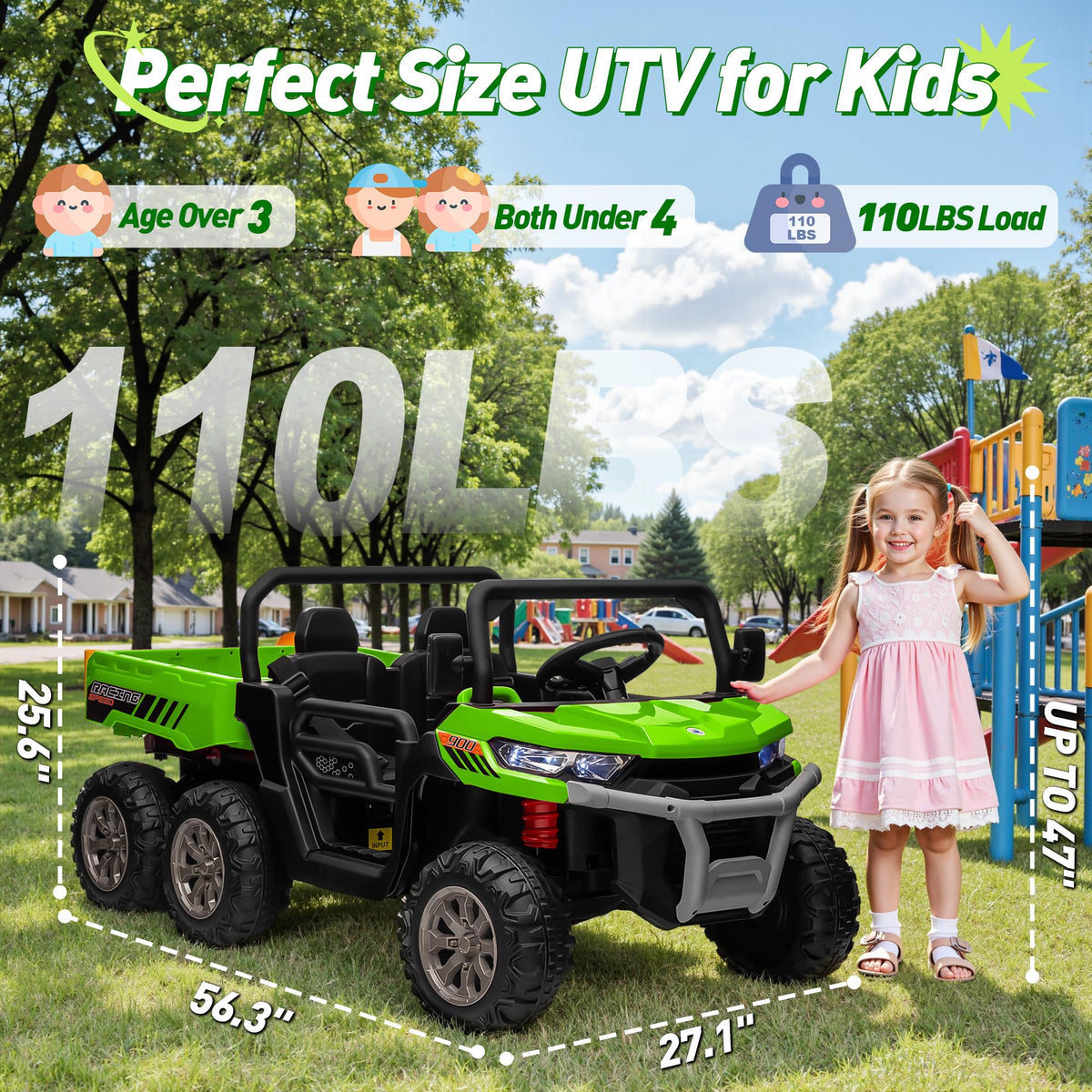 24V 2 Seater 4WD 6-Wheels Battery Powered Ride On Dump Truck K761