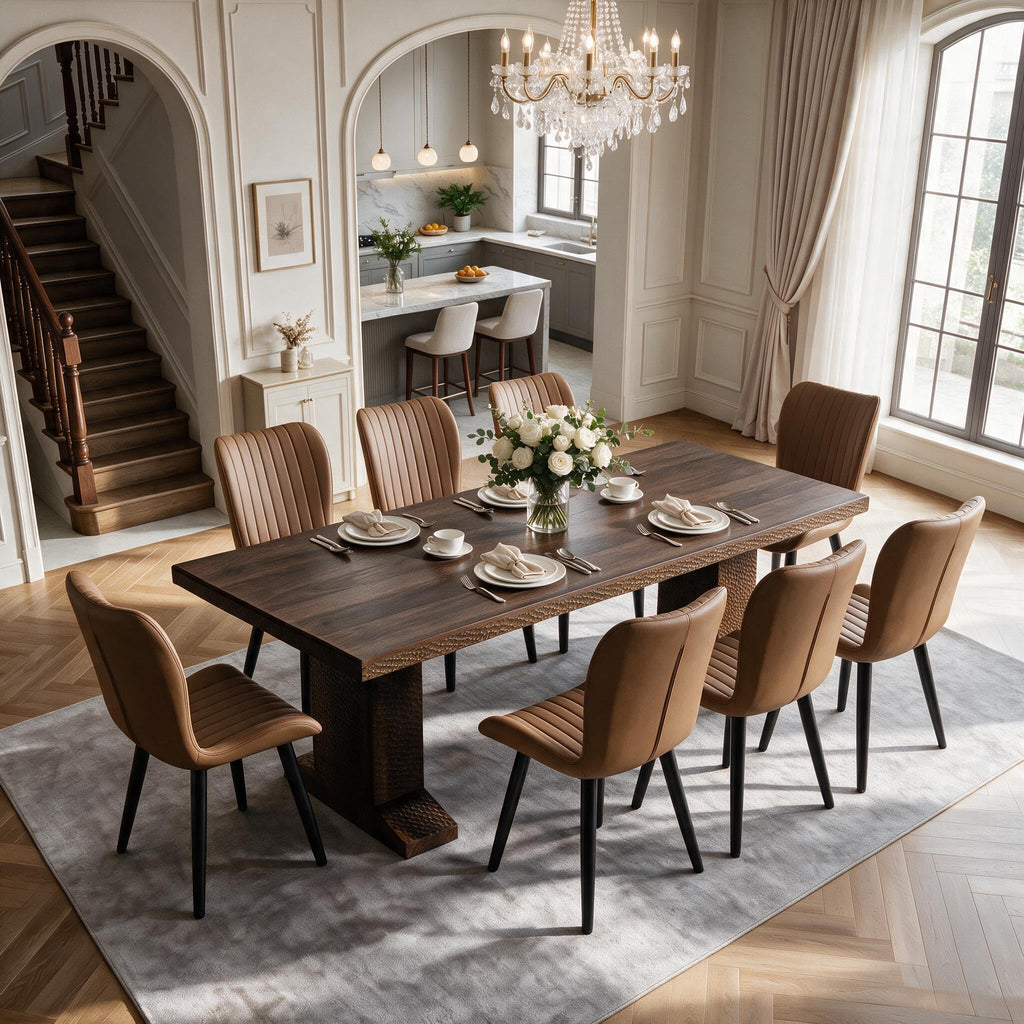 63-94.5 Inch Extendable Dining Table Set with 8 Brown Chairs X29236