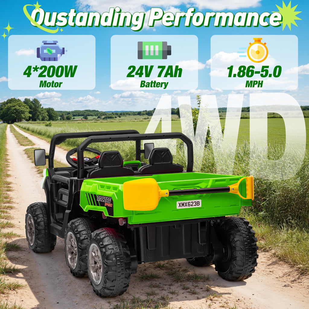 24V 2 Seater 4WD 6-Wheels Battery Powered Ride On Dump Truck K761